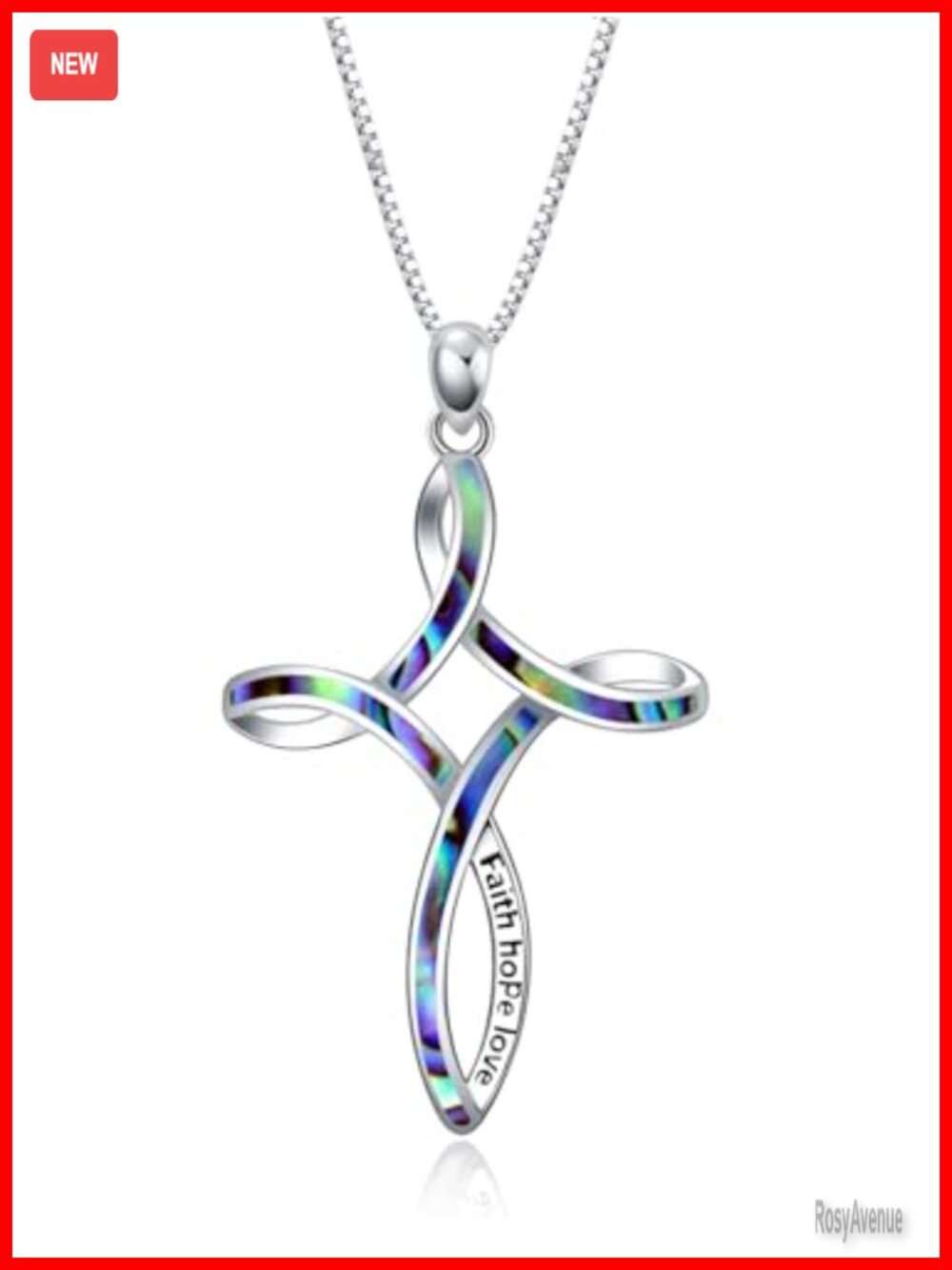925 Sterling Silver Celtic Cross Necklace Abalone Pendant 18-20" Box Chain